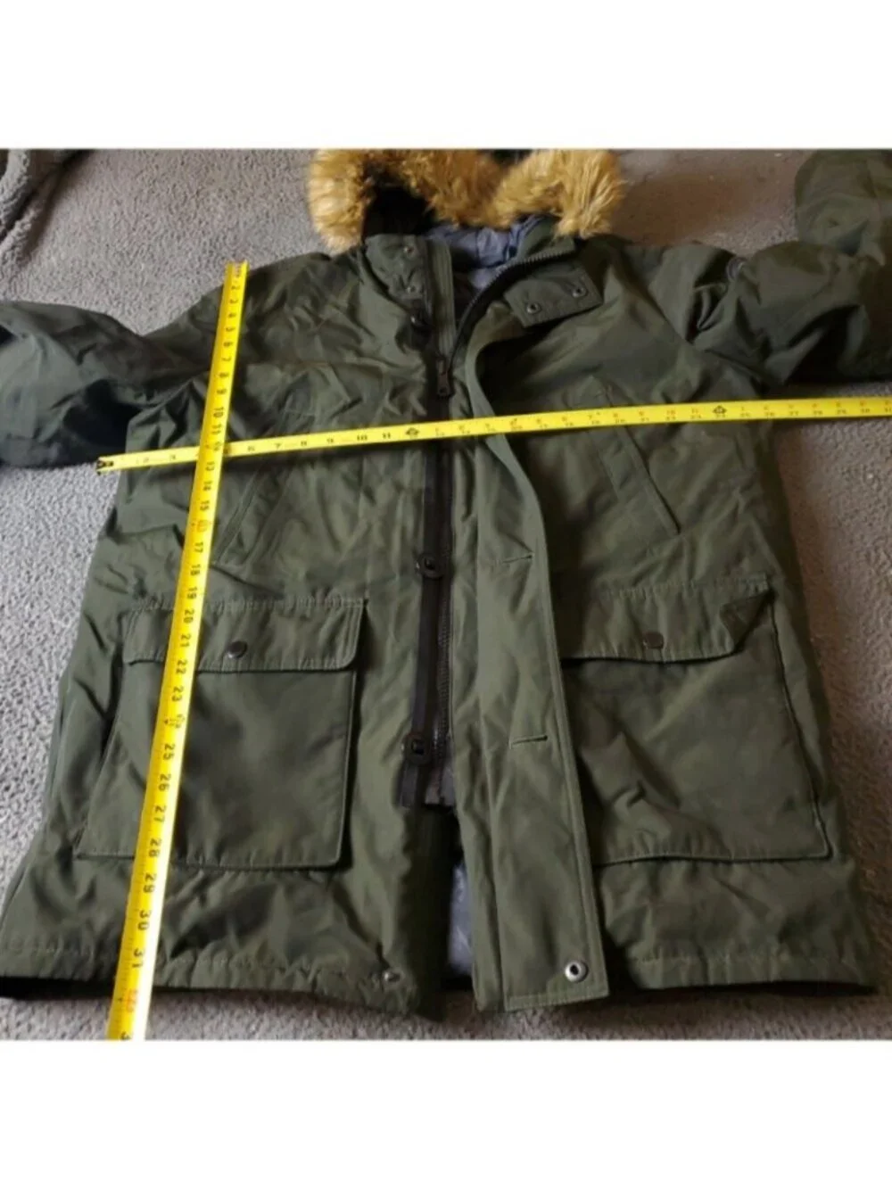 Tommy Hilfiger Parka Jacket Mens XL Green Polyester Hood Cargo Pocket Dark
